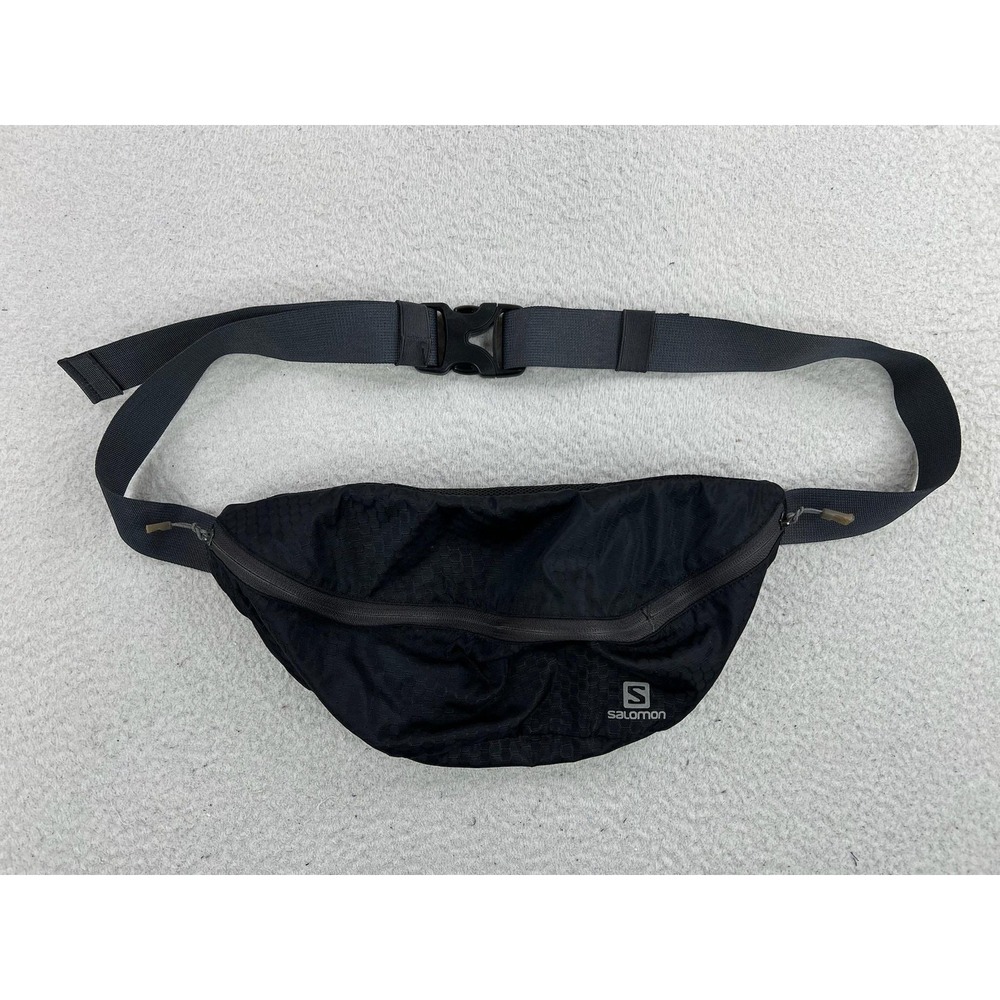 Salomon Waist Pack Black Nylon Padded Trail Hiking Belt Bag Zip Pockets 391712